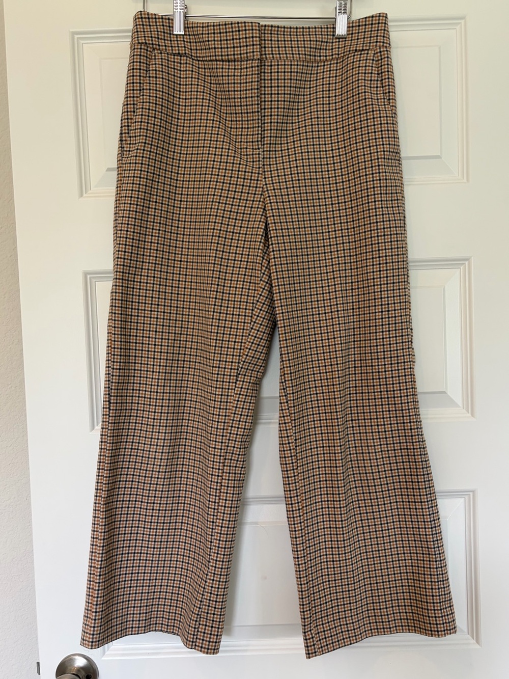 LOFT Tan and Black Checked Wide Leg Trousers